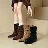 Women's High-heeled Short Boots Autumn and Winter New Suede Large-size Casual Roman Boots