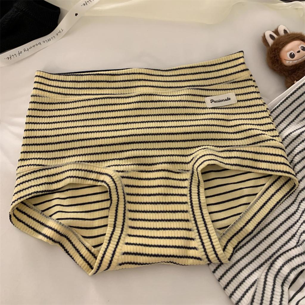 Damen Frühlings- und Herbst-Vintage-Gestreifte Baumwoll-Dreiecksunterwäsche mit verlängertem Schritt