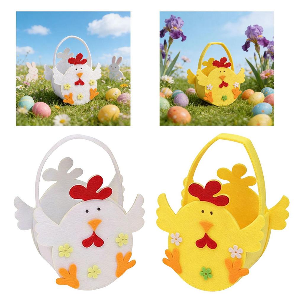Felt Chicken Easter Basket Empty Organizer Candy Egg Bucket with Handle for Children Holiday Festival Toy Storage