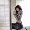Sexy big halter strap T-shirt women's autumn zebra print short open-button hottie long-sleeved pure desire doublet