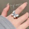 Trendy Blue Crushed Ice Butterfly Ring, Summer Niche Light Luxury Adjustable Open Index Finger Ring for Girls