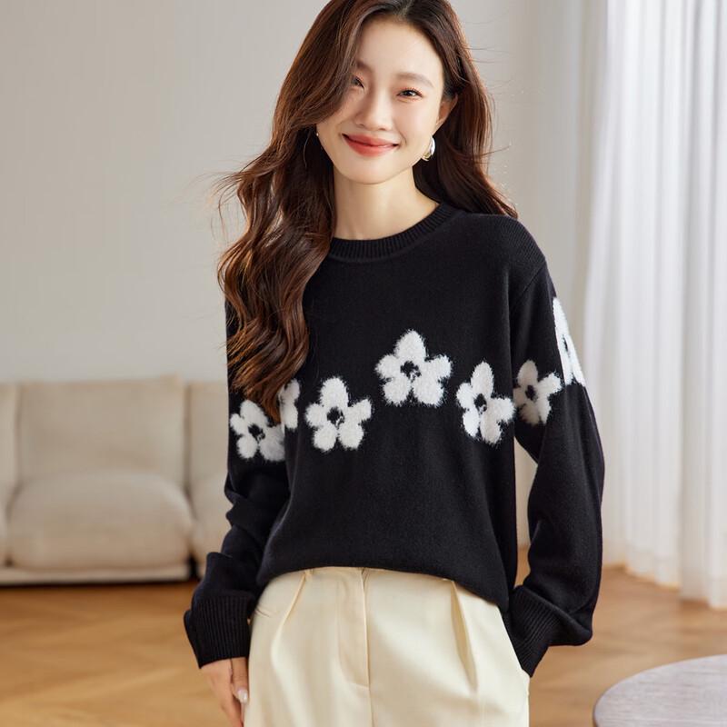 Srcr Women's 100% Wool Intarsia Knit Short Sweater