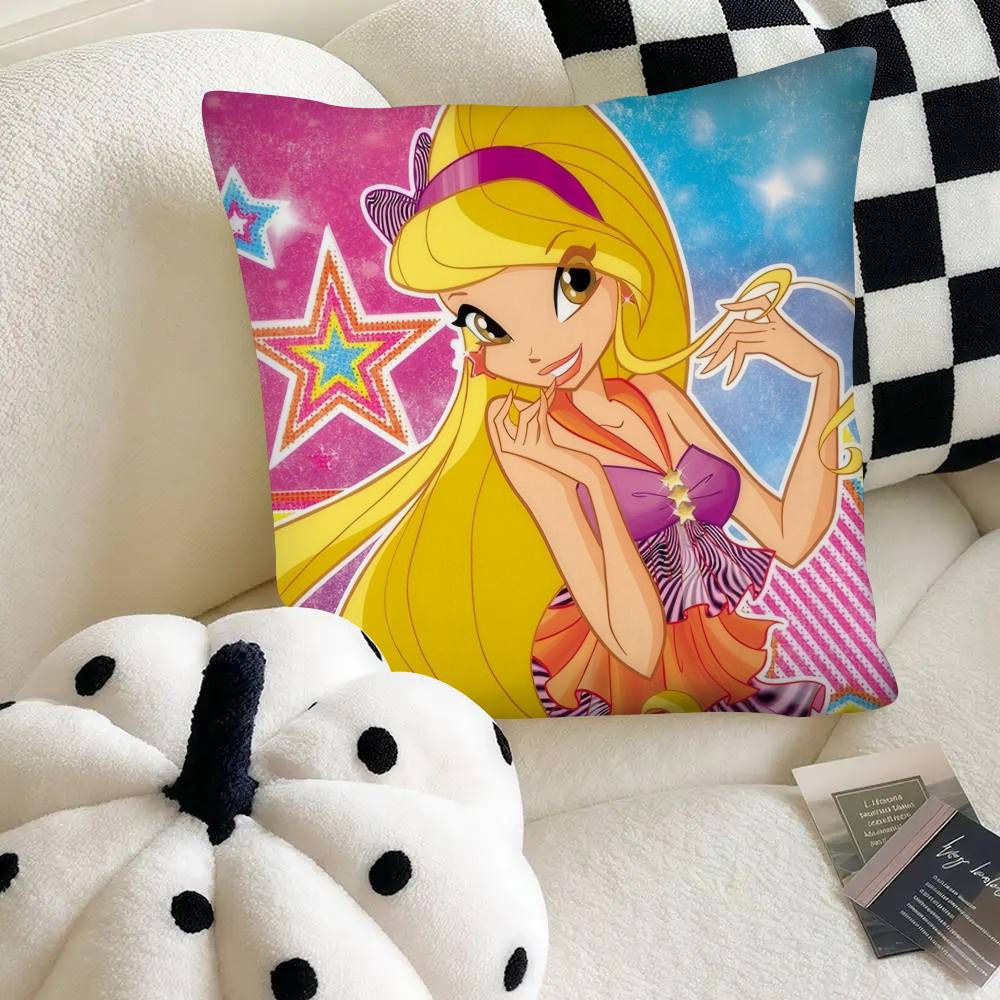 Sending Children Cute GirlS Cartoon W-Winx Pillow Case Square Pillow Bedroom Sofa Leisure Comfort Cushion Car Home Decoration
