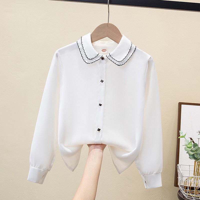 

Girls White Long Sleeve Lace Shirt - Spring/Autumn Class Uniform, Performance Costume. Size 160 cm