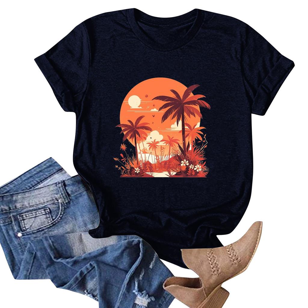 Women's Hawaiian Floral Print  Short Sleeve T-Shirt Top