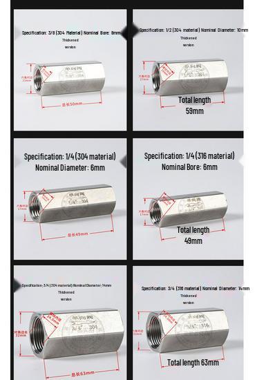 304 Stainless Steel Female Thread One-Way Check Valve, Gas/Water Pipe Backflow Preventer, Hexagonal 1/4" & 1/2" Internal Thread.
