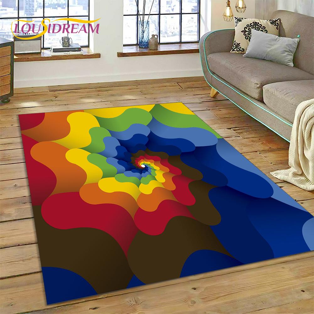 Rainbow 3D Colour Illusion Cartoon Rug Carpet for Living Room Bedroom Home Decor,Floor Mat Non-slip Decoration for Sofa Doormat