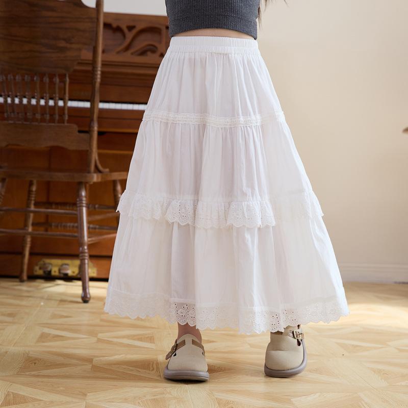 Girls Fashionable Lace White Skirt For Summer, Long-style Children s Princess Cake Skirt 110cm