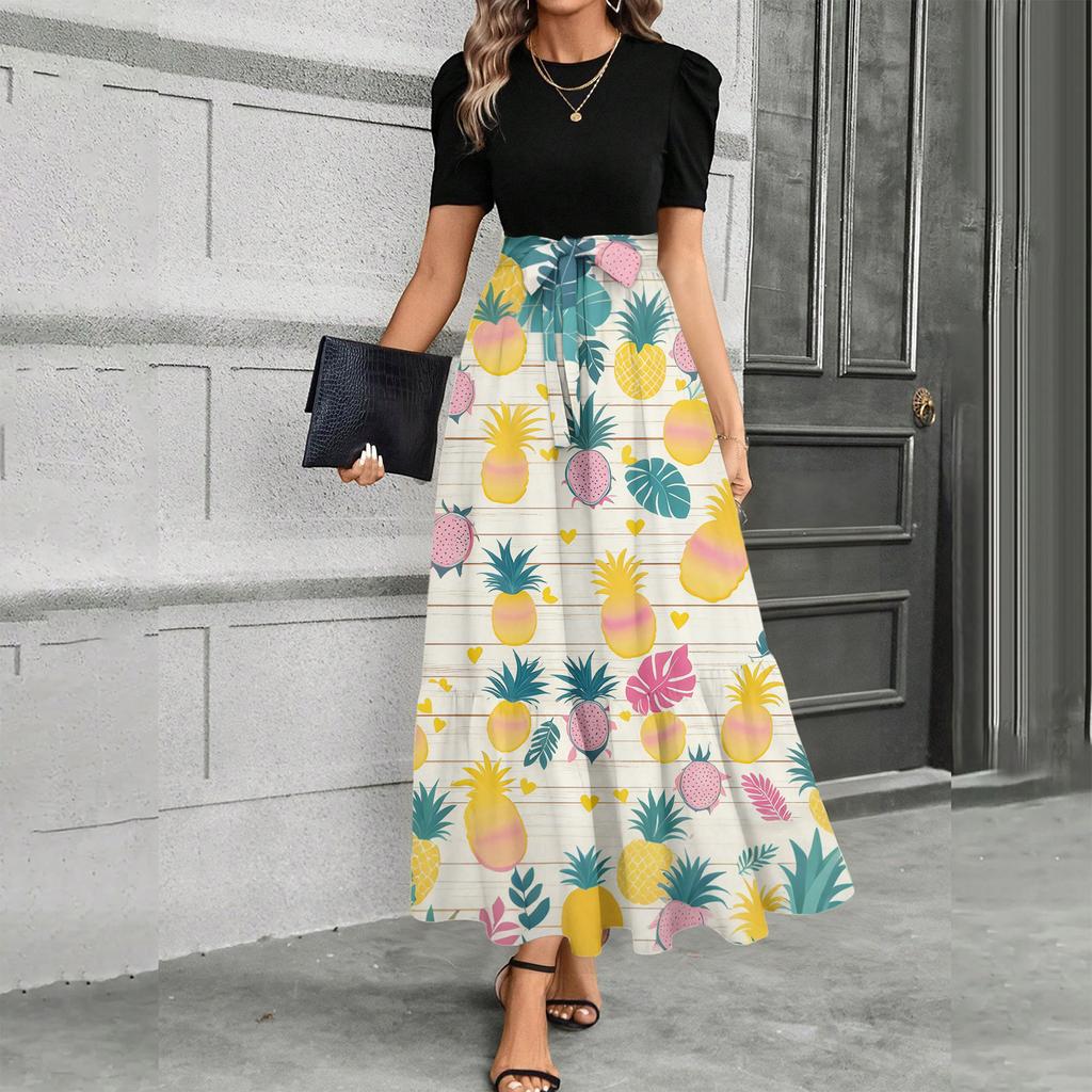 Short Sleeve Women's Dress Casual Flowy A-Line Midi Tshirt Dresses With Pockets Crewneck Vocation Boho Beach Sundress