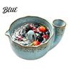 Fruit Serving Plate Vortex Design Bowl Strainer with Ceramic Berry Holes Self-Spinning Food Grade Rinse for Kitchen Berries Vegetables