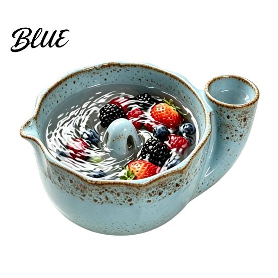 Fruit Serving Plate Vortex Design Bowl Strainer with Ceramic Berry Holes Self-Spinning Food Grade Rinse for Kitchen Berries Vegetables