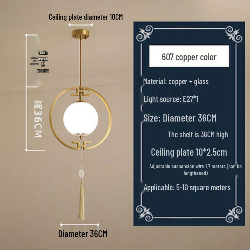 All-Copper Enamel Pendant Light - New Chinese Luxury for Dining, Bar, Aisle, Bedroom, or Tea Room.