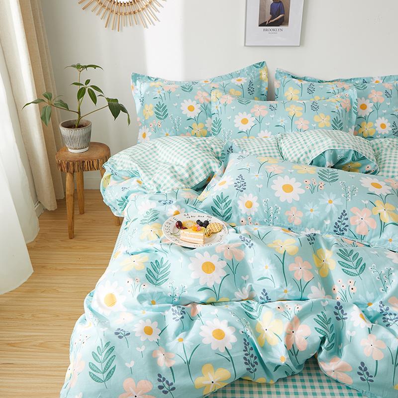 Fresh Floral Duvet Cover Set 100% Cotton Garden Style Pattern Queen Size Bedding Set Quilt Cover with Pillowcases for All Season