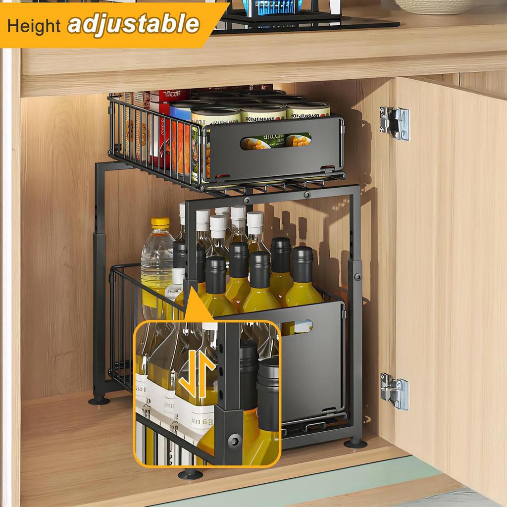 Adjustable Kitchen Sink Storage Rack with Pull-out Shelves