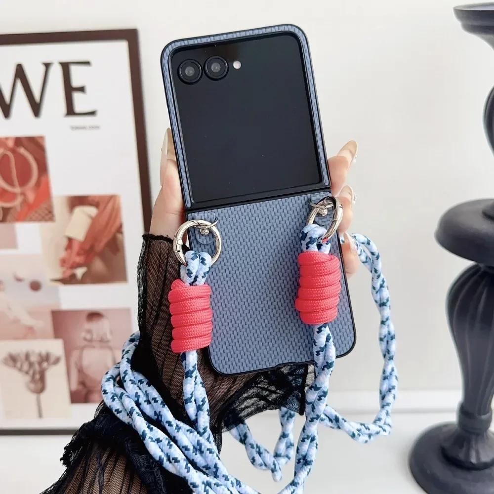 PU Leather Crossbody Phone Case for Motorola Razr 60 Ultra 2026 50 40 Moto Razr60 Razr50 Weave Lanyard Hard Protectie Cover