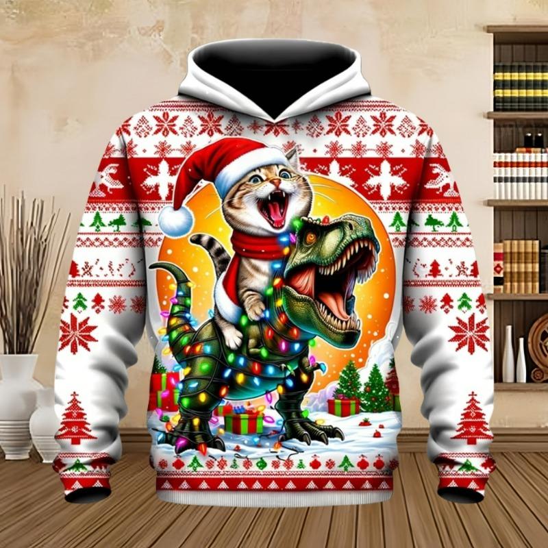 

Christmas Hoodie Cute Cat Print Kids Clothes Santa Claus Hoodie Sweatshirt Holiday Casual Fashion Men s Clothing 100