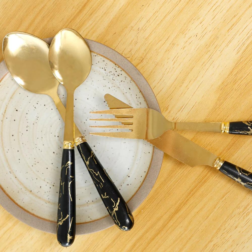 24pcs Stainless Steel Marbled Tableware Set Nordic Style Dessert Dinnerware Suit  Restaurant