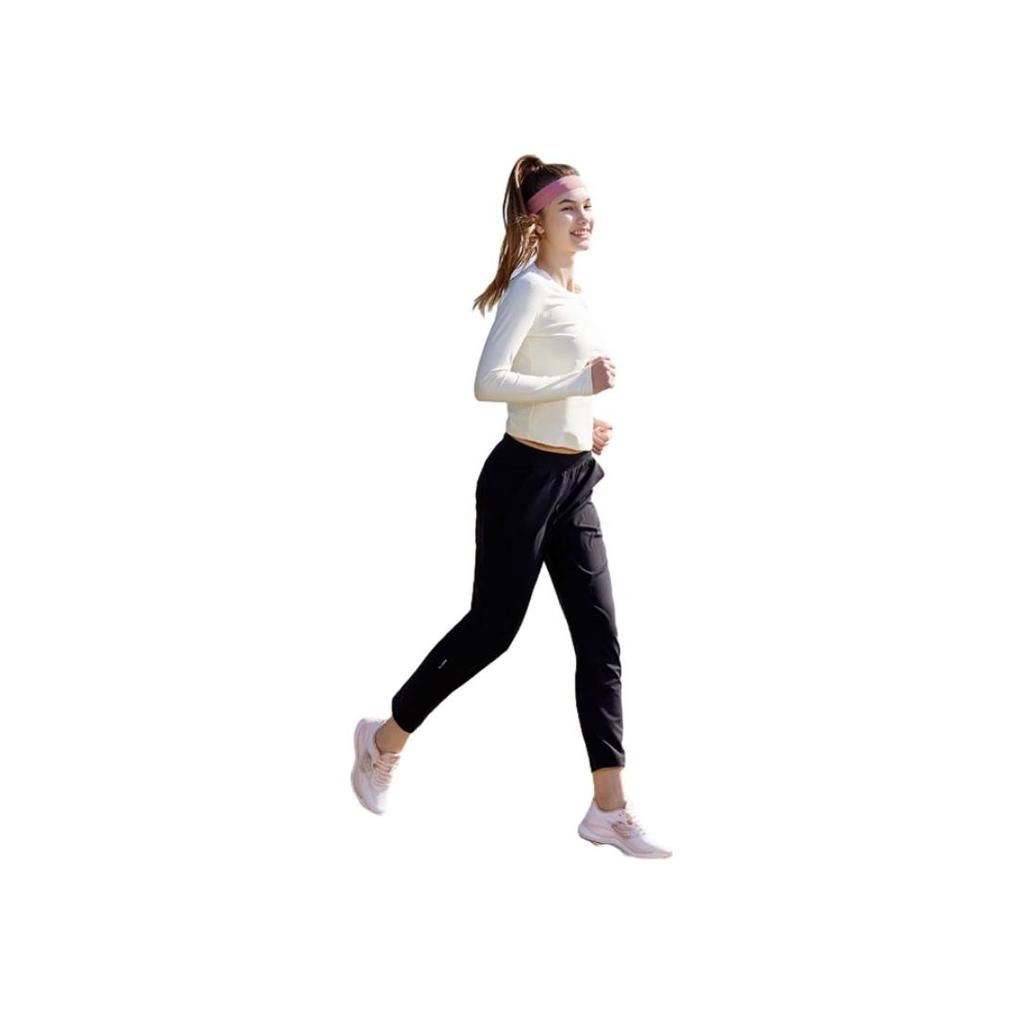 SAUCONY Solid Color Mid Waist Straight Leg Casual Pants Women Bottoms Black SC1239128-1