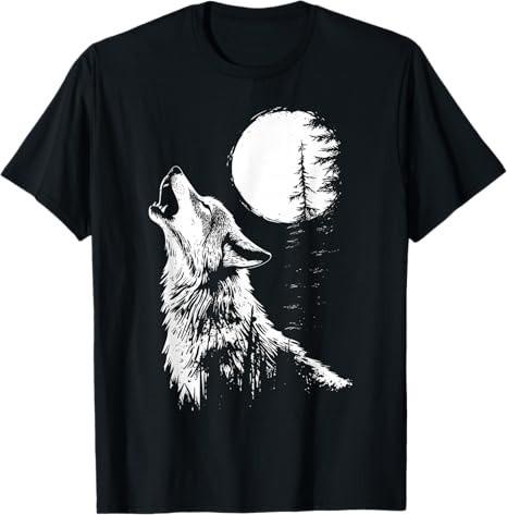 Wolf Howling Moon Forest Nature Wildlife T-Shirt S