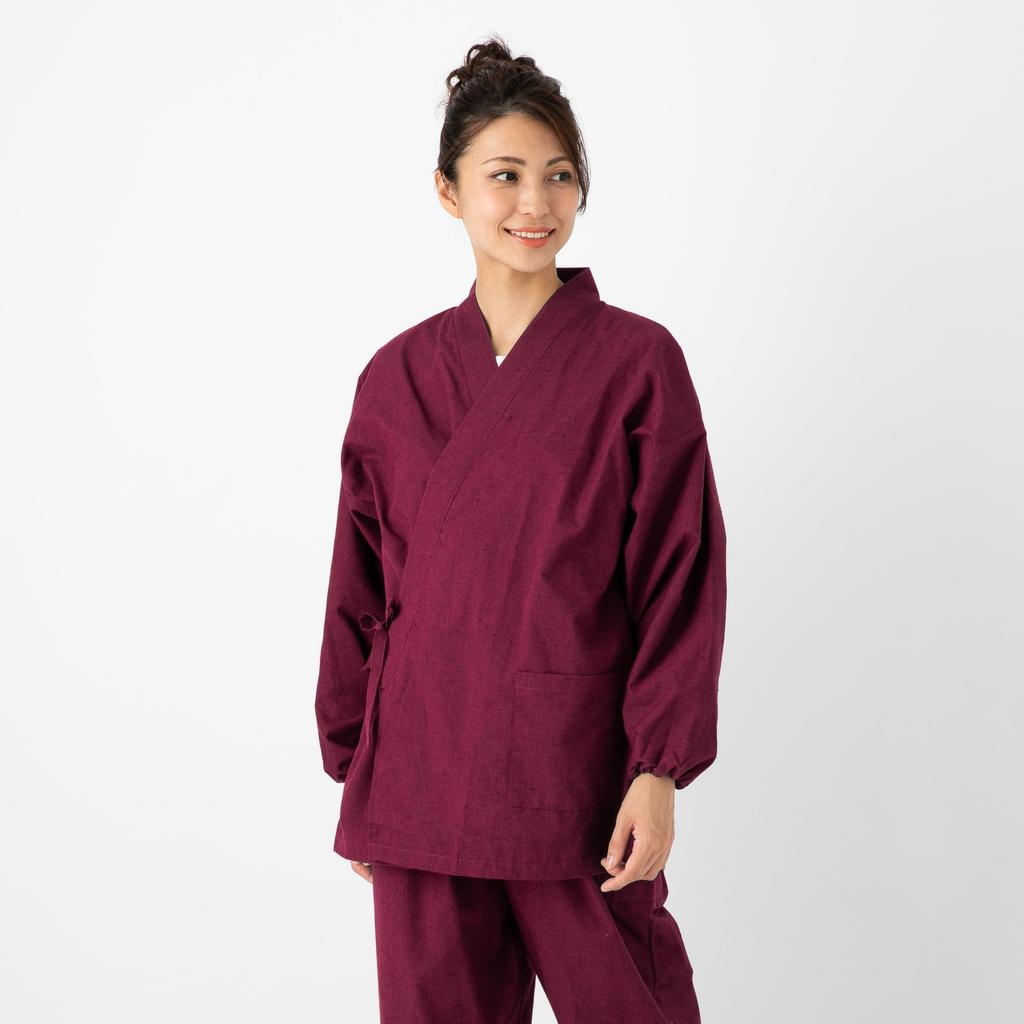 Kurume pongee weave Women's workwear, (wine, M)