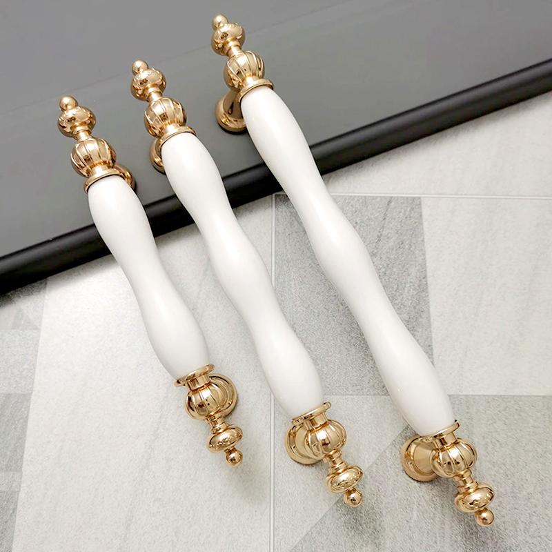 1 st Möbelhandtag Minimalistiska Lådhandtag Guld Elfenbensvit Keramik Garderobsdörrhandtag Zinklegering Skåpknopp