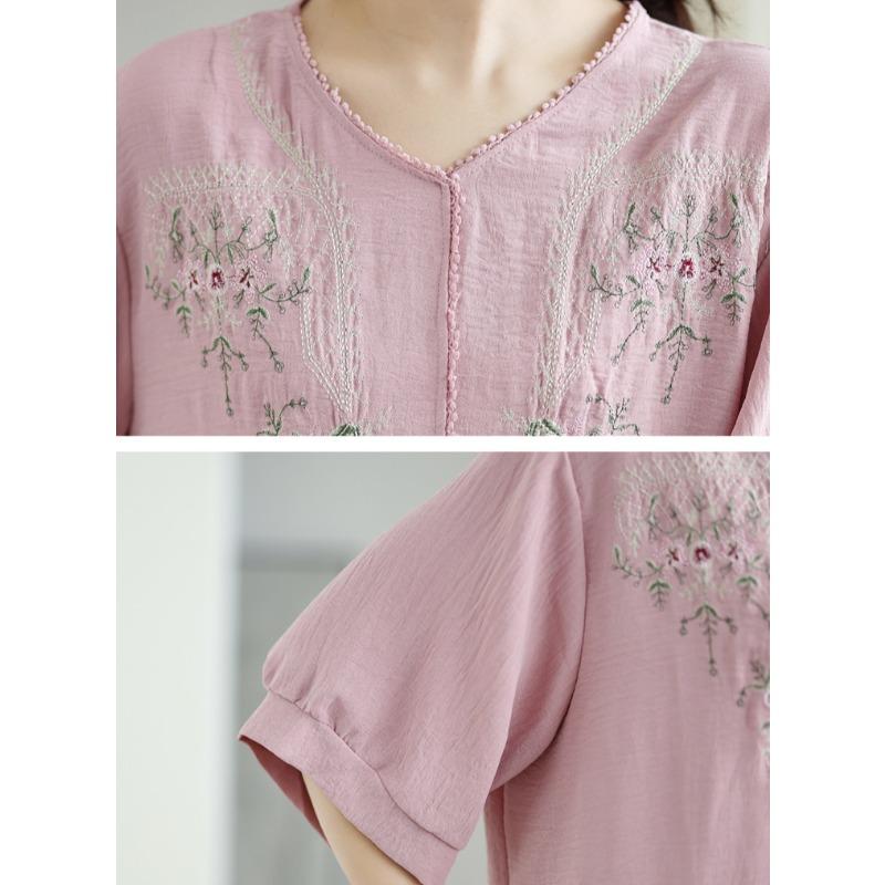 Dimanaf 2025 Summer Plus Size T-Shirt Floral Women Short Sleeve V-Neck Short Loose Tops Tees