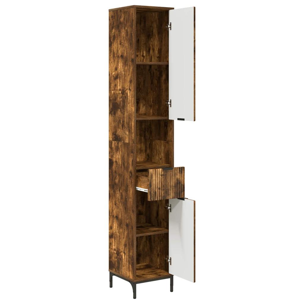 Bathroom Cabinet with Door Smoked Oak 31.5 x 33 x 190 cm