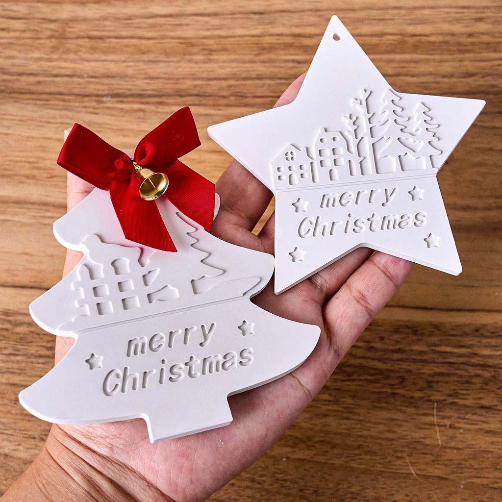 Christmas Heart Round Tree Star Shaped Hanging Ornament Mold DIY Xmas Party Decor Making Plaster Resin Silicone Molds Craft Gift