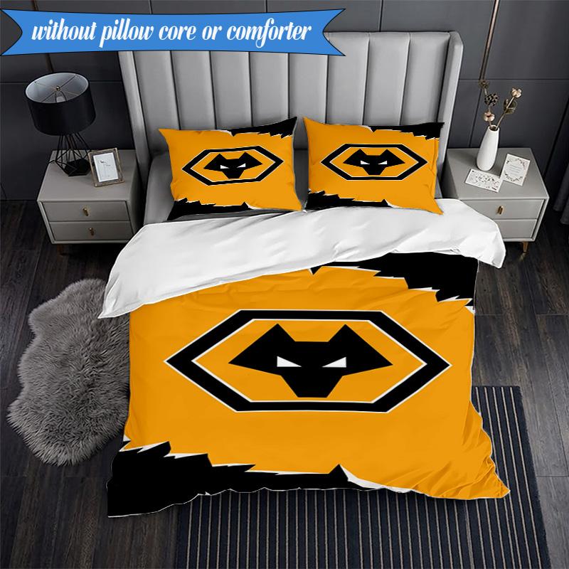 3PCS Wolves Football Club Emblem Printed Soft Bedding Set,Including 1pc Duvet Cover And 2pcs Pillowcases Perfect for Bedroom, Dormitory, Fan Gift