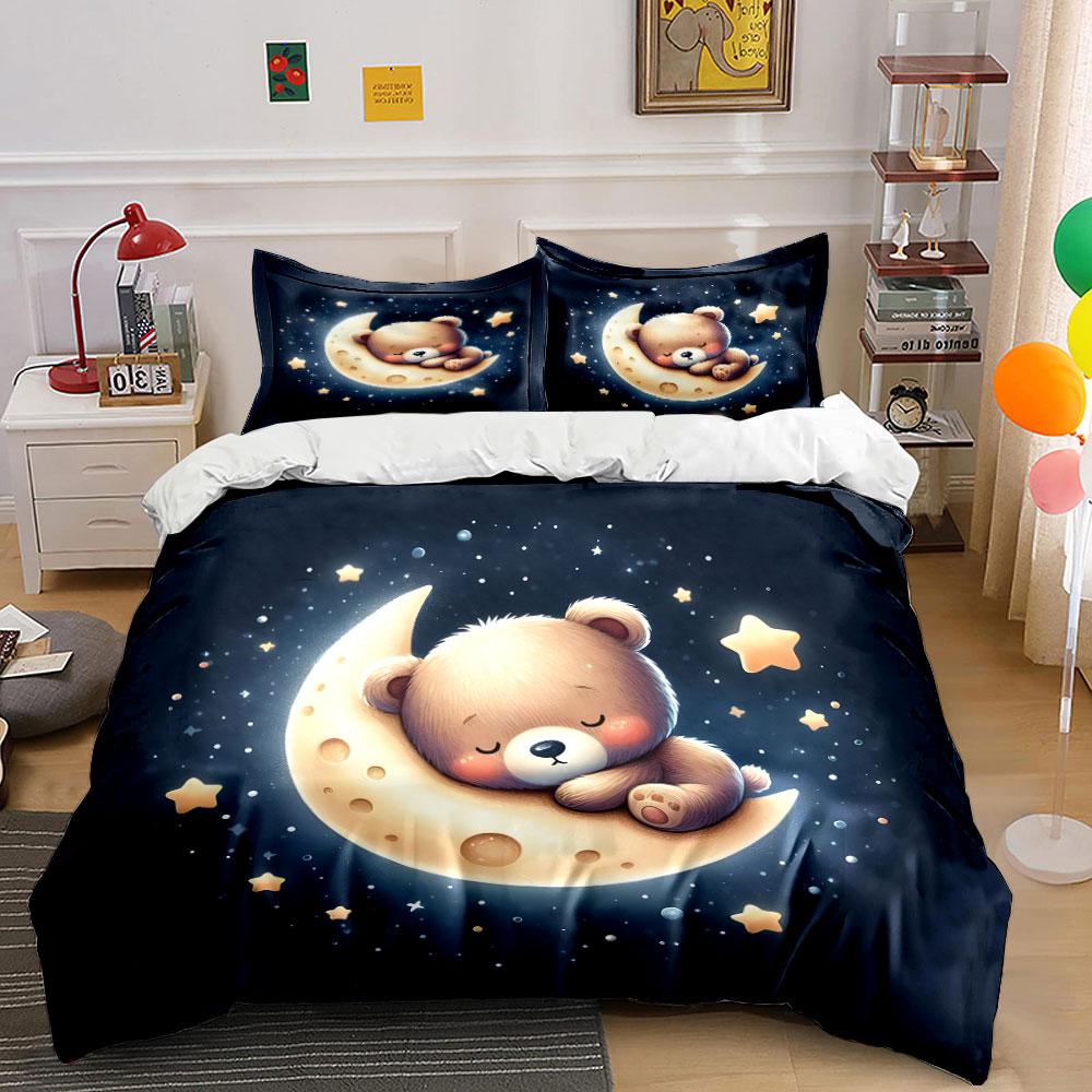 Sweet Bear Moon Decor Set Multiple sizes kid's and adults' bedroom Exquisite 3PC bedding set gift