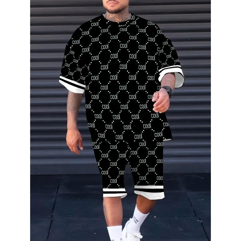 Summer new men's polyester material pattern printing set outdoor quick drying breathable casual thin comfortable set