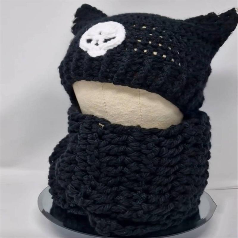Y2K Anime Ear Cap Windproof Hat Female Beanie Headwear Handcrochet Pullover Hat