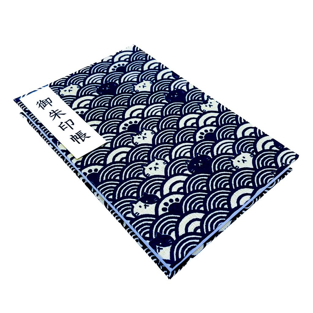 Large Goshuincho Stamp Accordion 12 24 pages 24 48 pages [Wave Cat] (Temple Book), Type, columns, (single-sided) / columns, (double-sided) (Navy)