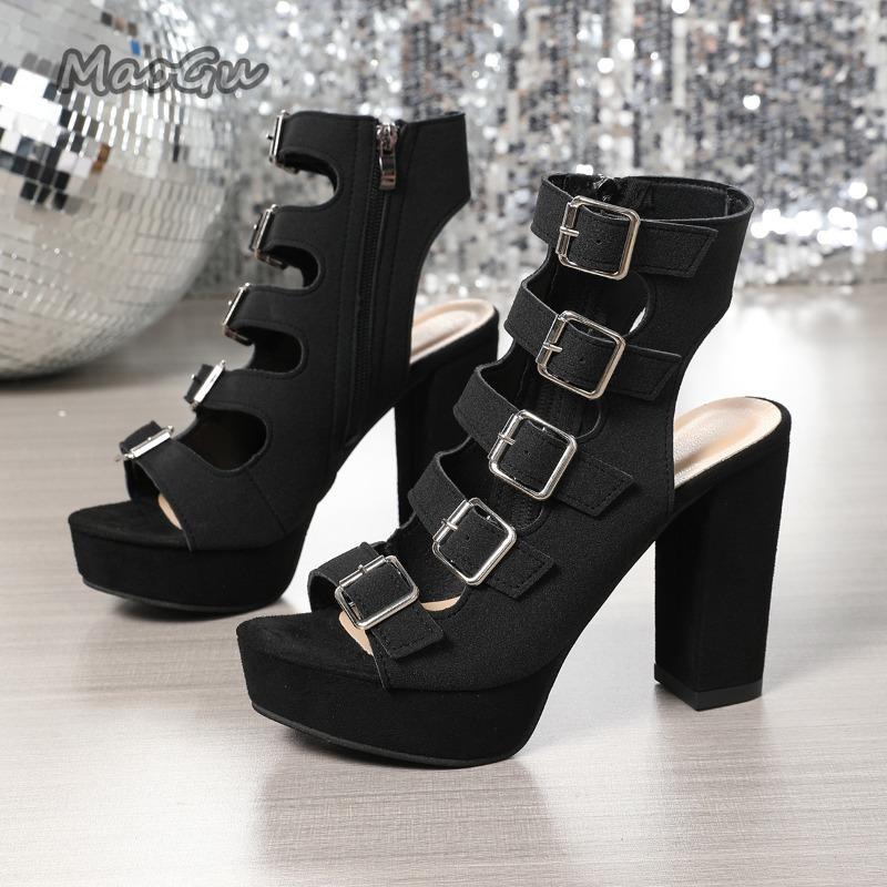 Fashion 2025 Summer Women High Heel Sandals Buckles Strap Hollow Open Toe Women's Shoes Fashion Outwear Black Size35 42 Zapatos De Mujer