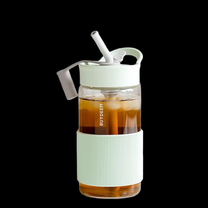 Buydeem 500ml High Borosilicate Glass Travel Mug with Straw