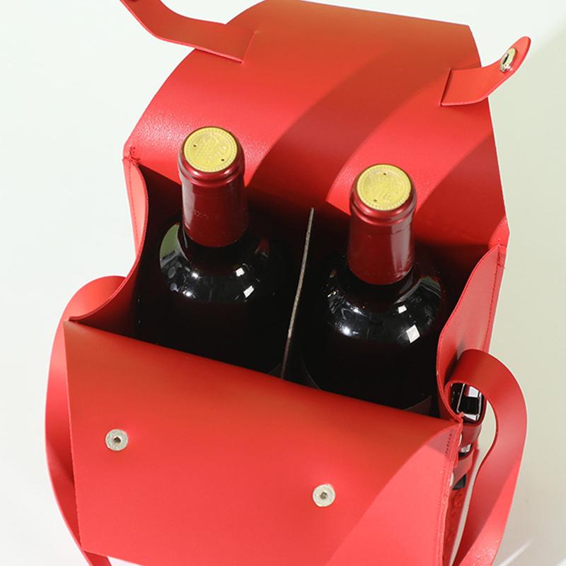 2024 Luxury Pu Leather Red Wine Packing Bag with Handles Reusable Wine Carriers Handbag Gift Champagne Two Bottle Packaging Bag