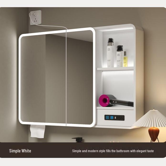 Curved Space Aluminum Smart Mirror Cabinet: Wall-Mounted, Multi-Functional Bathroom Storage with Rounded Corners.