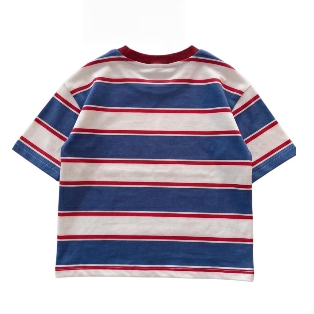 Boys Summer Block Striped Short Sleeve T Shirt Soft Cotton Lightweight Top for Toddlers
