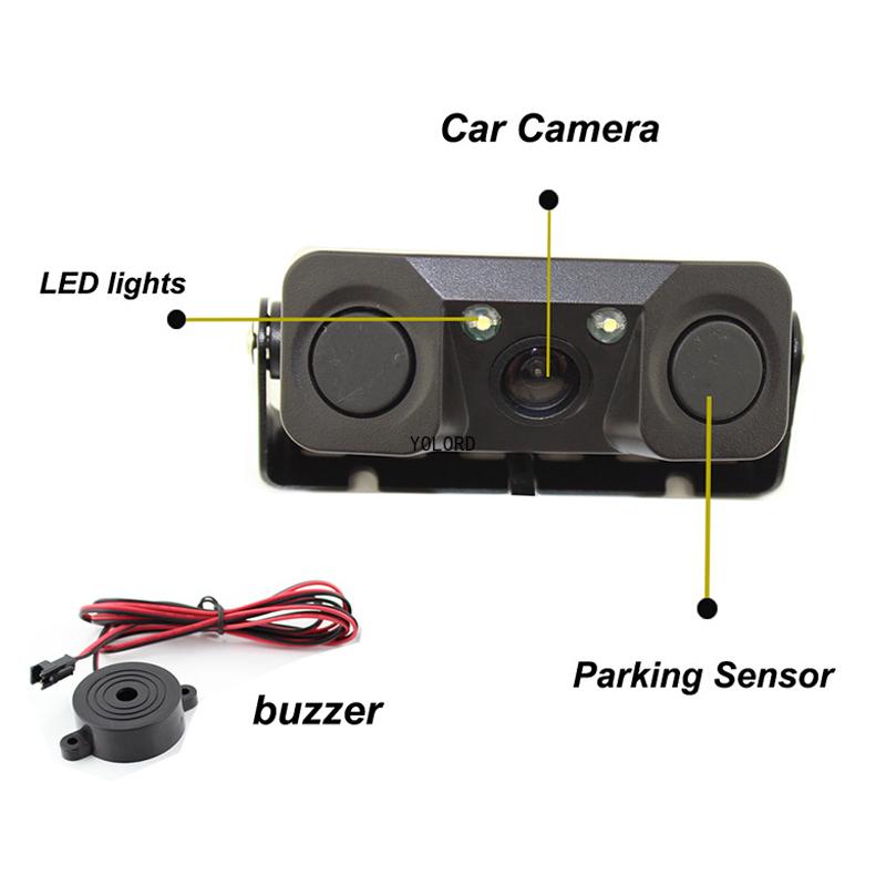Universal HD Car Rear View Camera 3 In 1 Parking Radar Detector Sensor Waterproof Night Vision LED Light