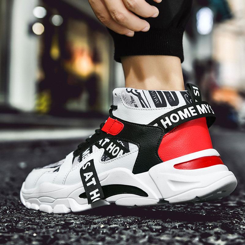 Mens High Top Basketball Shoes Trend Boys Comfortable Non-Slip Sports Shoes Unisex Thick Sole Cool Street Vulcanized Shoes