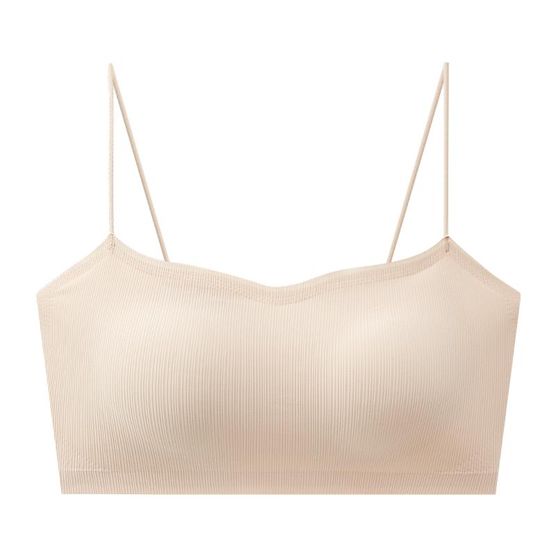 

Beige Ribbed Camisole Bra Thin Straps Seamless Everyday Lingerie S розовый