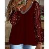 2025 Damen Pailletten Rüschen V-Ausschnitt Langarm Lässiges Urlaubs-Top