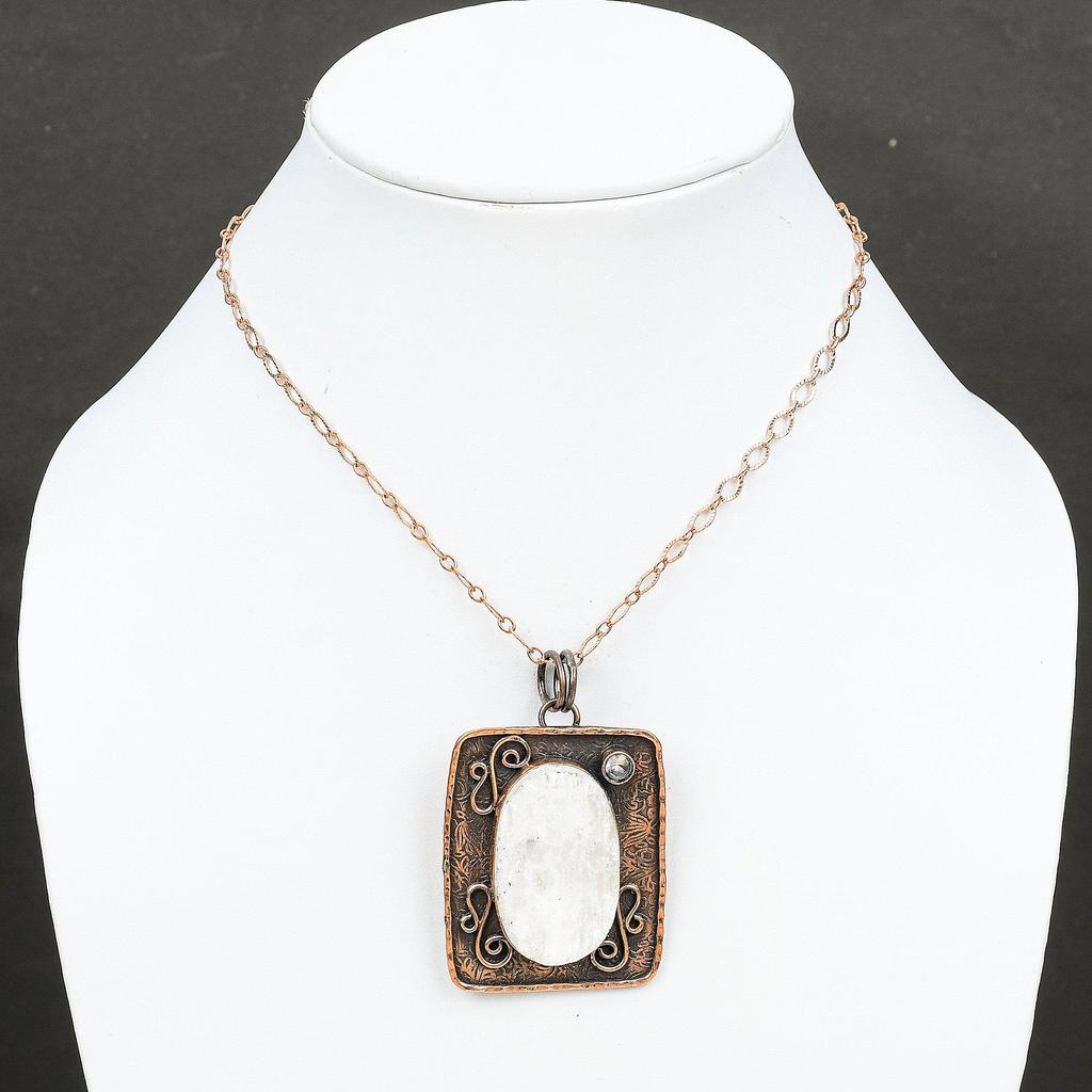 Selenite Druzy Pendant White Topaz Pendant Copper Pendant Natural Gemstone Pendant Latest Design Pendant Handmade Copper Jewelry For Mother