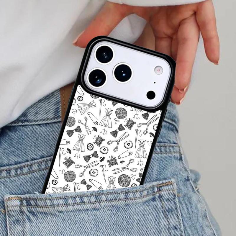 sewing machine tailor elements pattern soft Phone Case for iPhone 17ProMax 12 13 14 15 16e 17 Pro Max Plus Air Cover