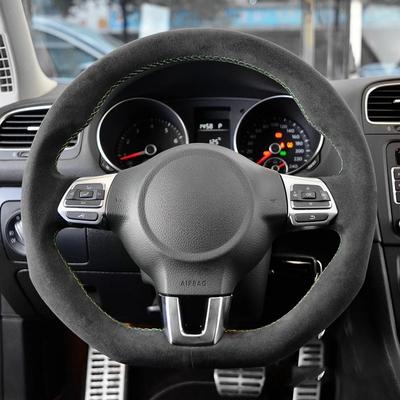 For Volkswagen Golf 6 GTI MK6 VW Polo GTI Scirocco R Passat CC R-Line 2010 Hand-Stitched Black Suede Car Steering Wheel Cover