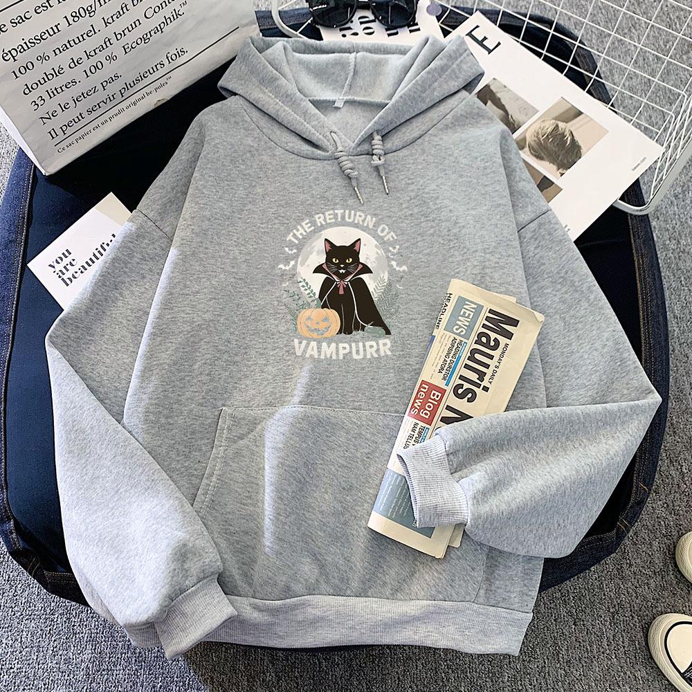 The Return of Vampurr Black Cat Posters Graphic Hoodies for Autumn/Winter Vintage Sweatshirt Funko Pop Clothing Moletom