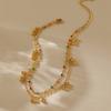 Gold Plated Double Layer Anklet With Pink Seed Bead & Tiny Dangling Ball Charms