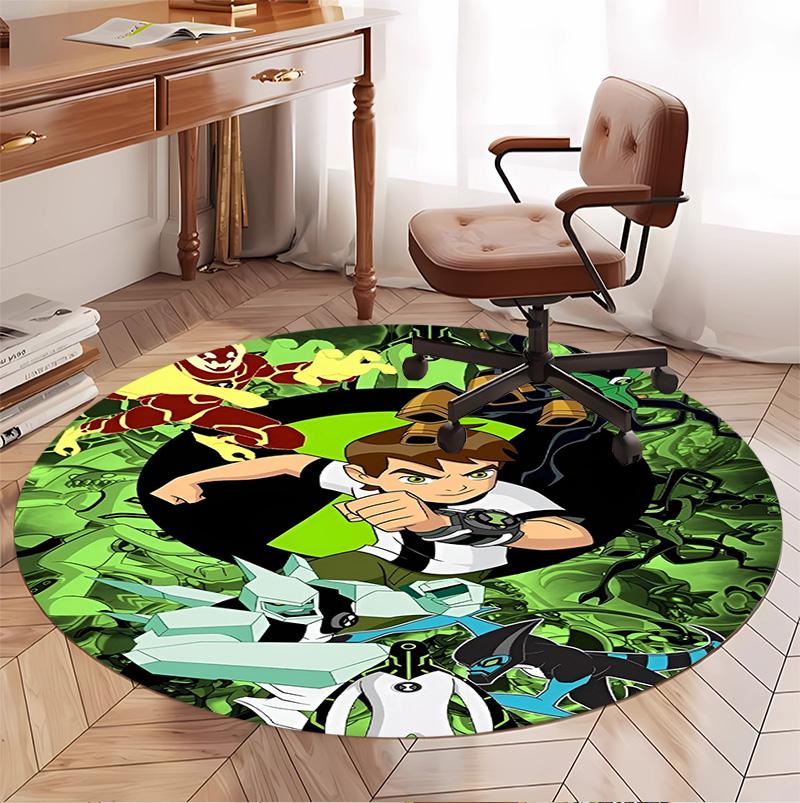Ben 10 Cartoon Pattern Round Rug, Indoor/Outdoor Mat, for Picnic, Gameroom, Bedroom, Office, Living Room, Home Decor Carpet, Birthday Gift