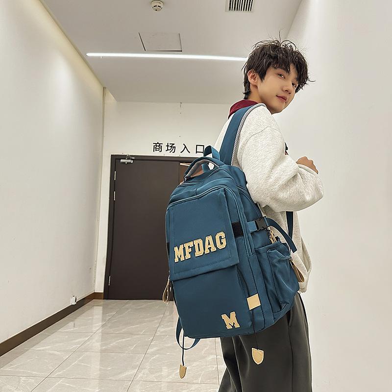 

5 New alphabet large cover student schoolbag ins wind Korean version of casual junior high school backpack синий