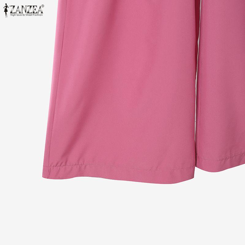 ZANZEA Damen Halbsleeve Blumenprint Bluse und Lange Hose Lässige Zweiteilige Sets